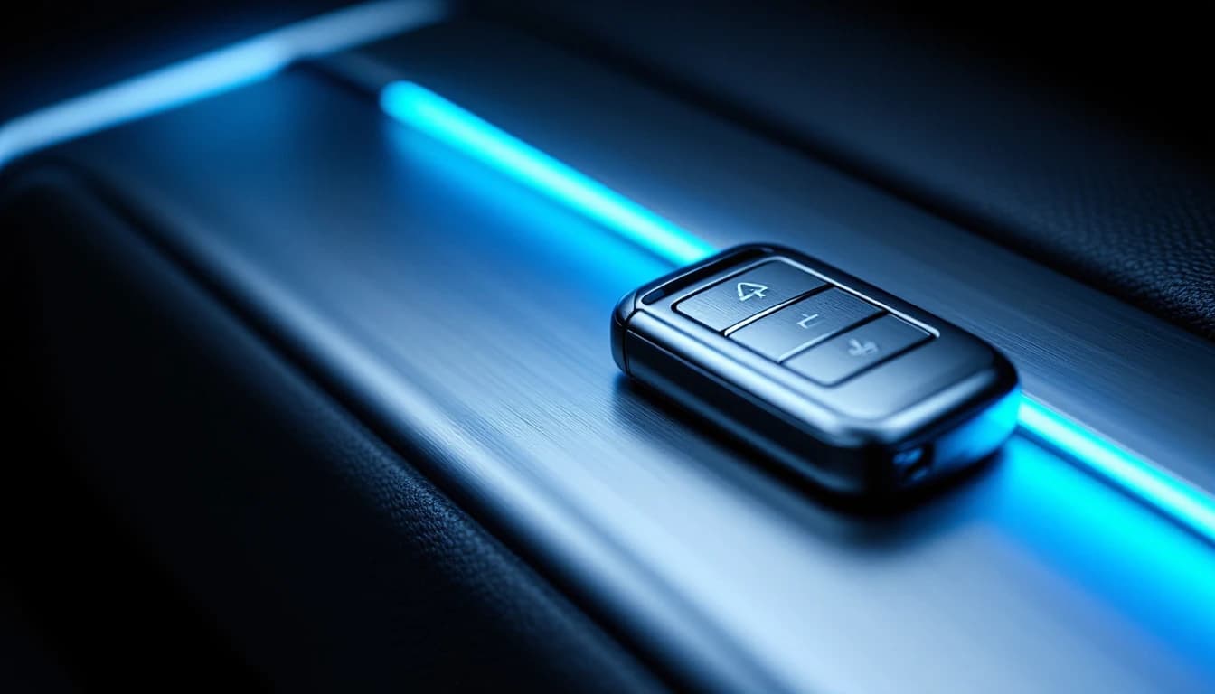 Llave de proximidad de Audi sobre la consola de un A5 durante una programación móvil en Fort Worth