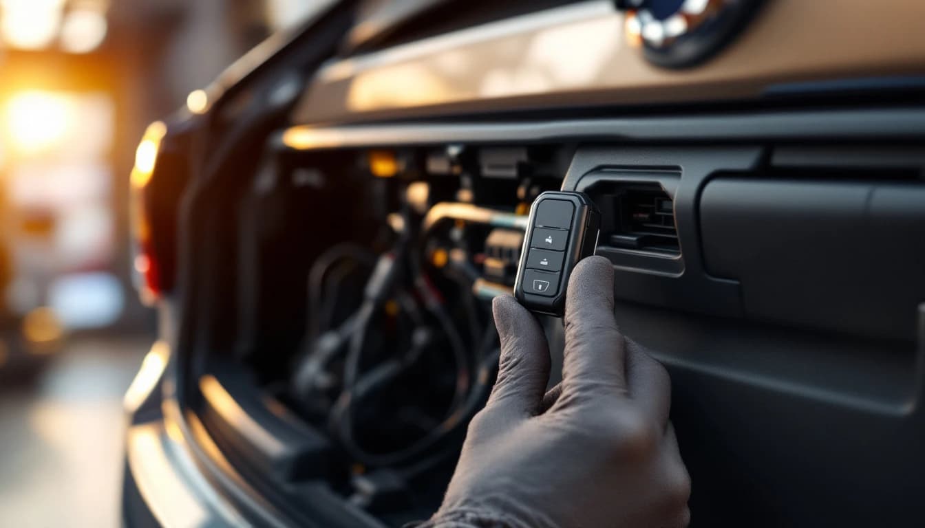 Llave de proximidad Jaguar junto a equipo de diagnóstico conectado a un F-Pace en Fort Worth