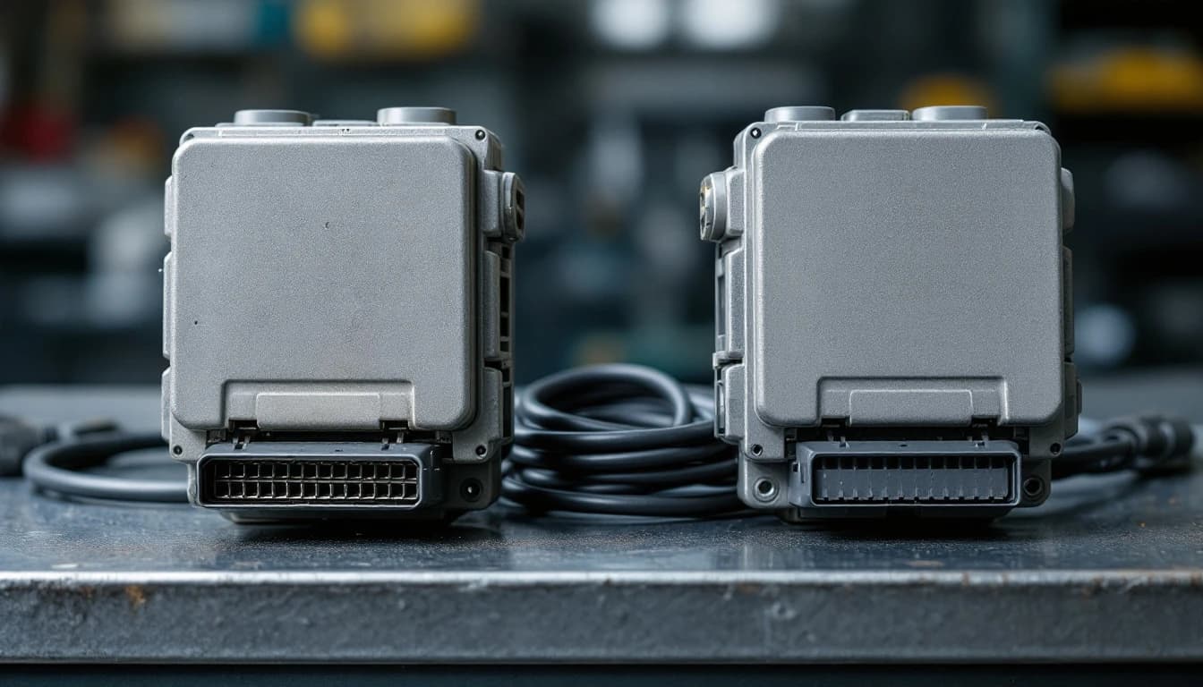Módulo de control usado con etiqueta de número de parte junto a un equipo de programación en una unidad móvil