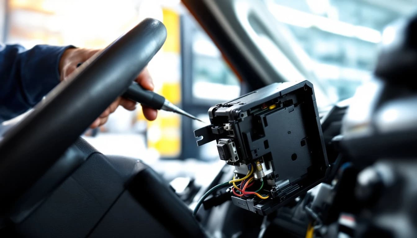 Técnico revisando el módulo WIN de ignición en una Ram 1500 estacionada en Fort Worth