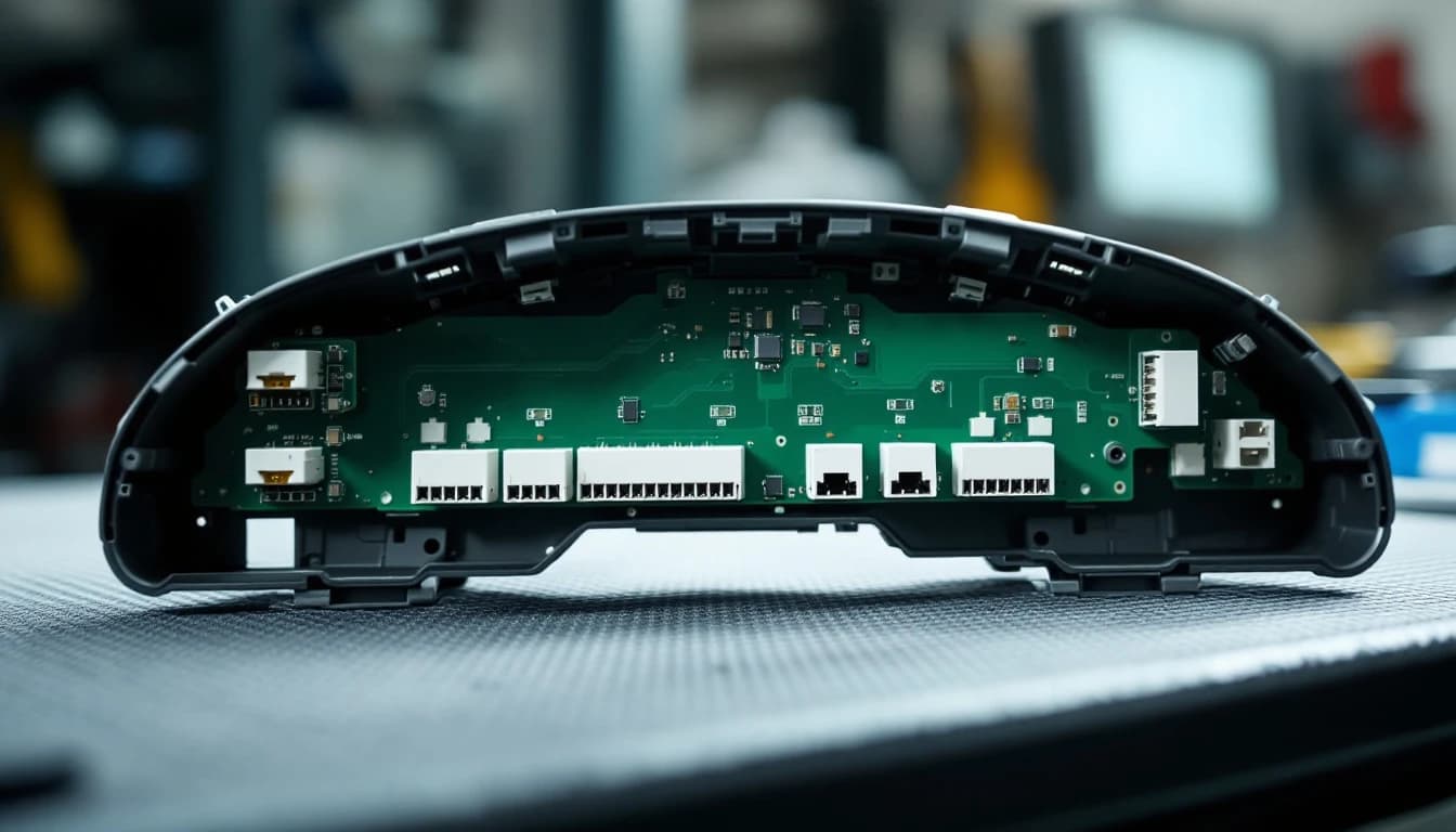 Tablero de instrumentos desmontado de un Volkswagen conectado a equipo de programación durante un servicio móvil en Fort Worth