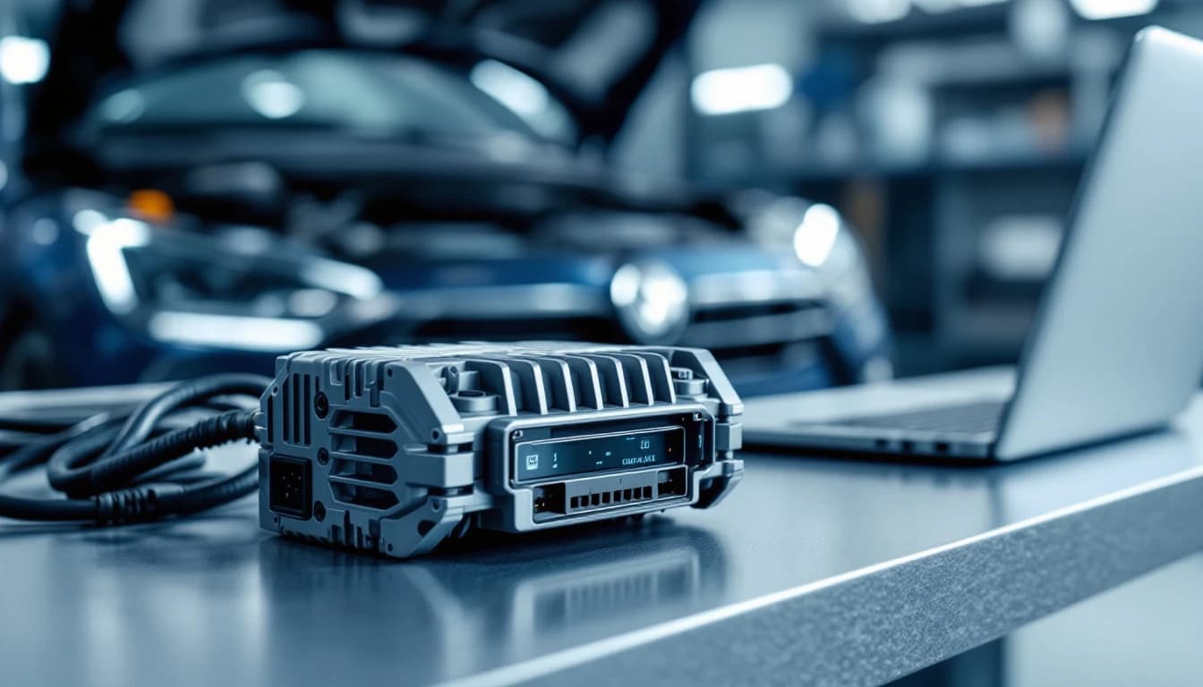Computadora de motor de Volkswagen Jetta sobre banco de trabajo lista para adaptación al VIN en Fort Worth