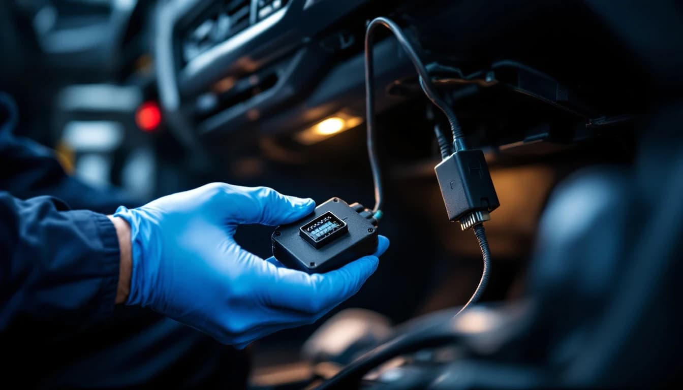 Técnico conectado al puerto OBD de un Nissan Rogue diagnosticando el módulo BCM en Fort Worth