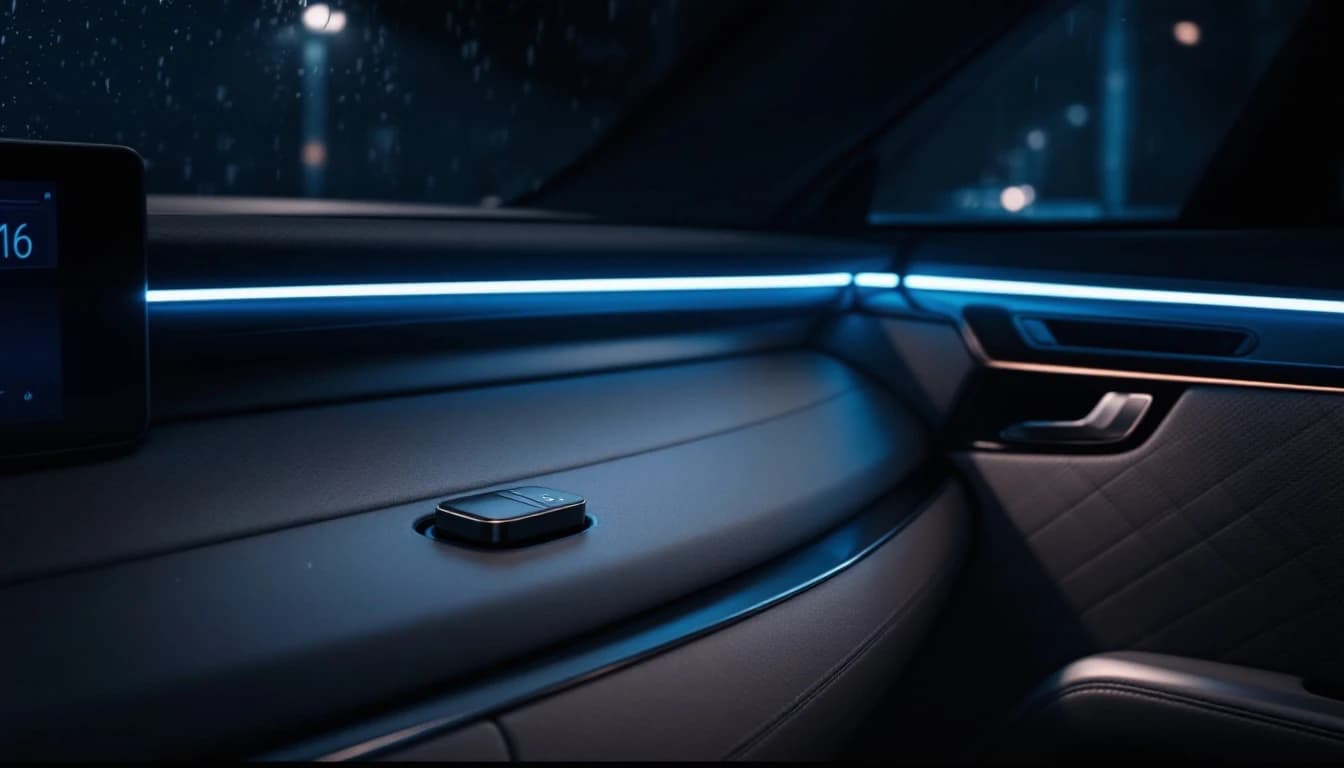 Audi Q7 con el botón de arranque iluminado mientras un técnico revisa las antenas del sistema KESSY de acceso sin llave en Fort Worth