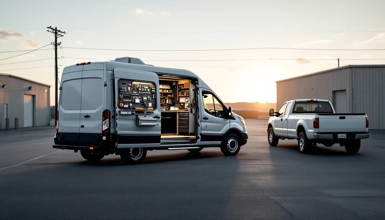 Ford F-150 azul estacionada mientras un técnico conecta equipo de diagnóstico para programar el sistema antirrobo PATS en Fort Worth