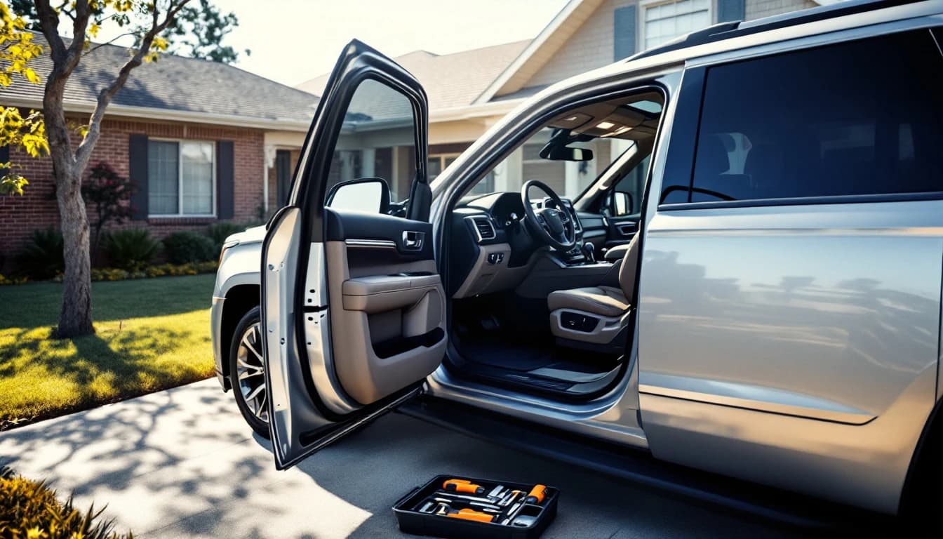 Columna de dirección de una Chevrolet Silverado abierta durante el reemplazo del cilindro de encendido en Fort Worth