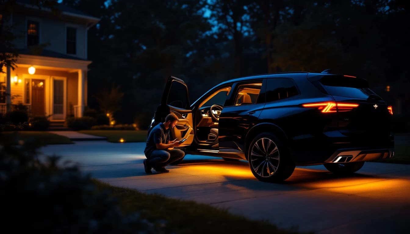 Cerrajero automotriz registrando una Intelligent Key nueva en un Infiniti QX80 en Fort Worth