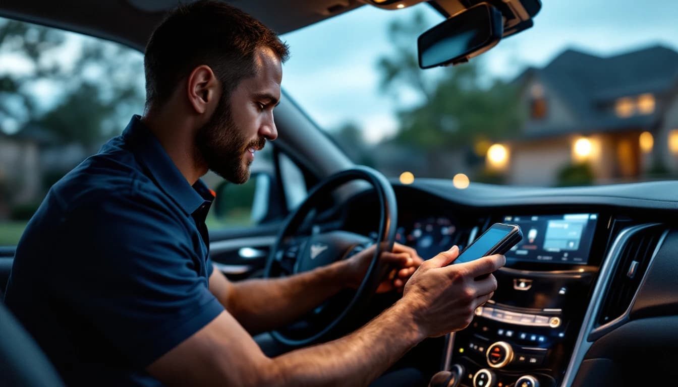 Cerrajero programando una llave inteligente Cadillac Escalade con equipo dealer-level en Fort Worth