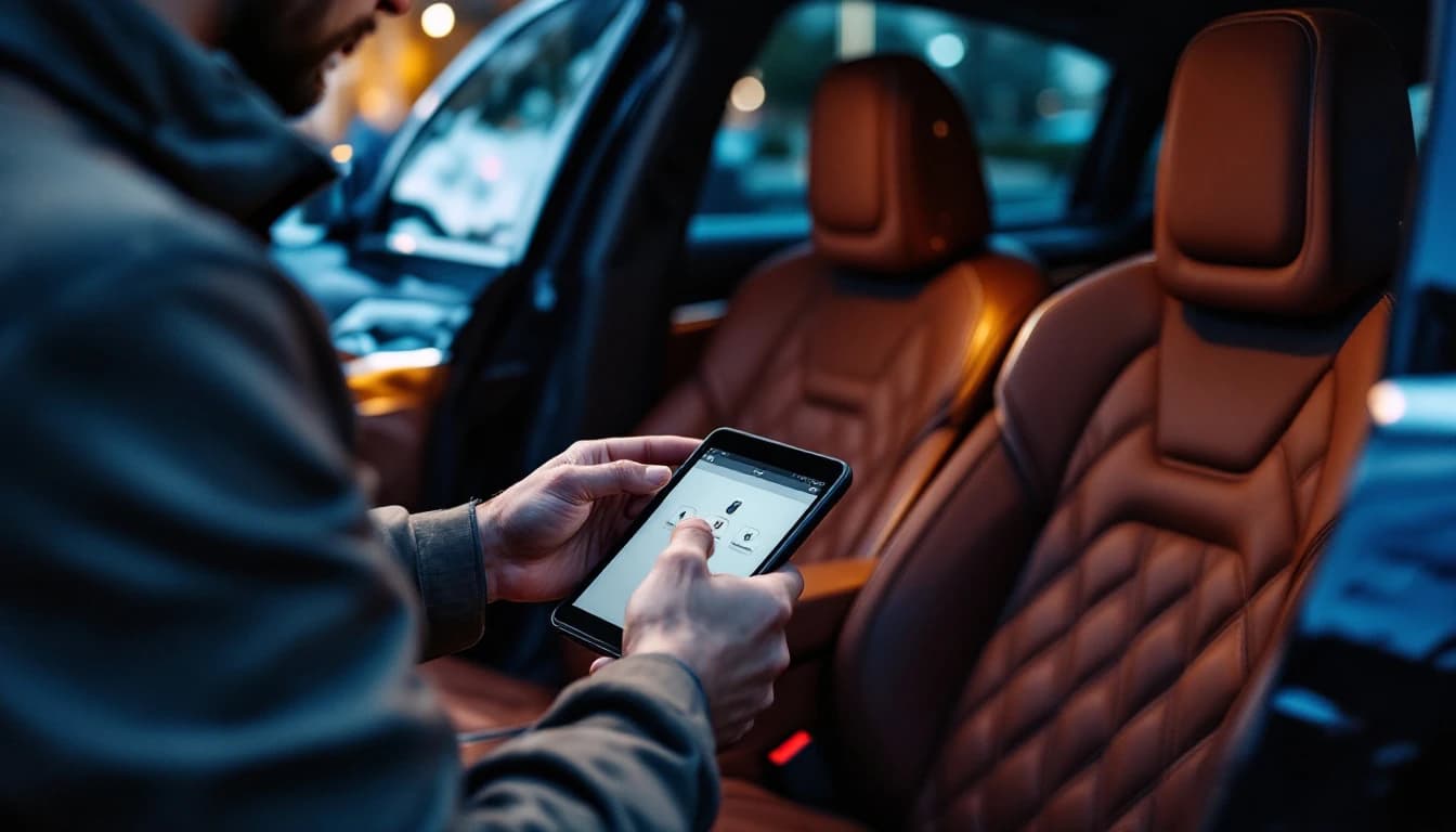 Cerrajero programando una smart key premium de Genesis G80 con equipo dealer-level en Fort Worth