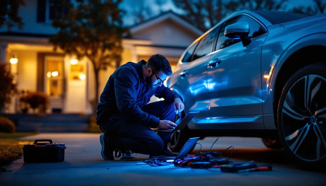 Cerrajero programando una llave Volvo XC60 con equipo especializado europeo en Fort Worth