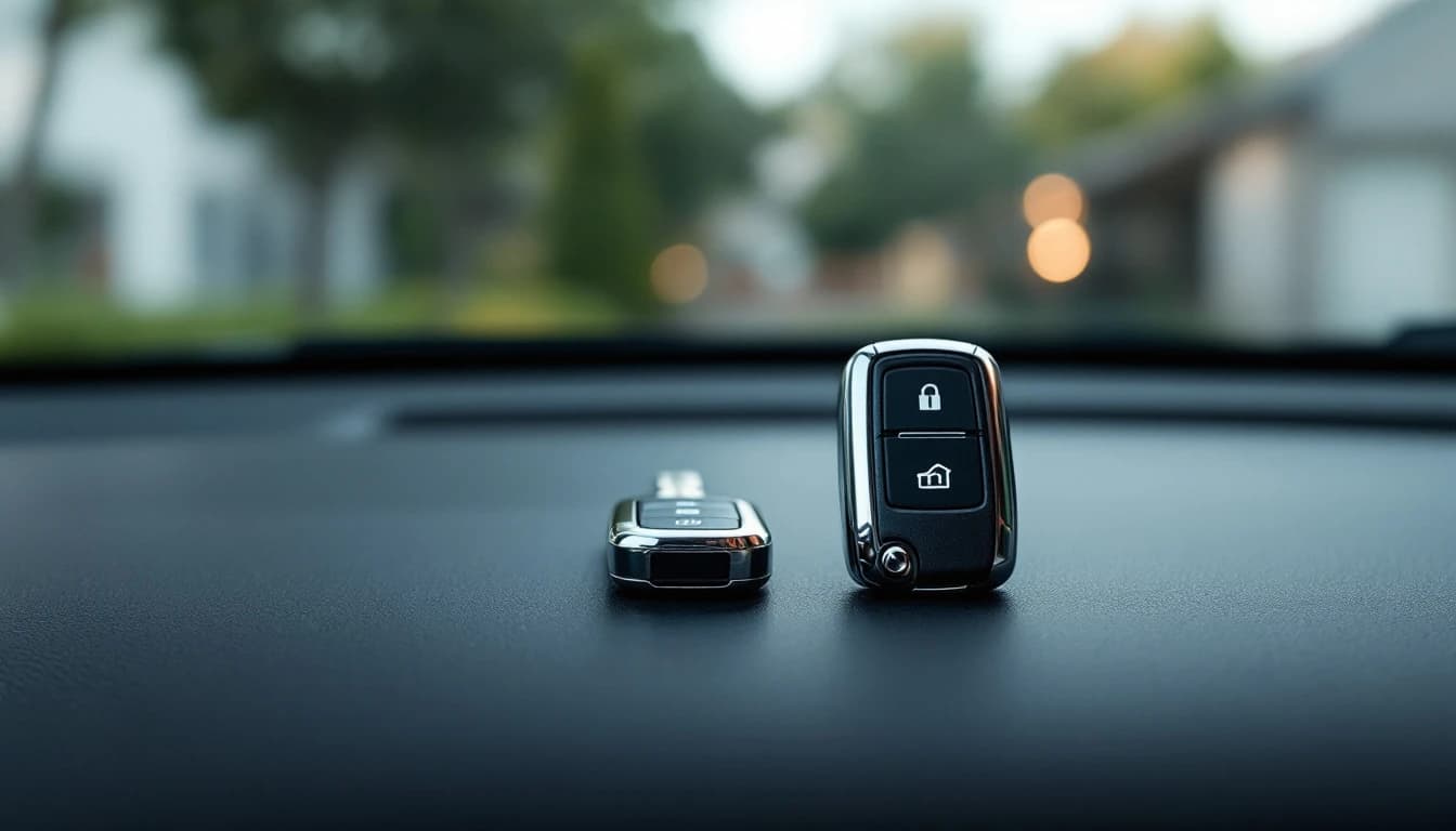 Comparación lado a lado de un smart key con botón de arranque y una llave con chip transponder tradicional en Fort Worth
